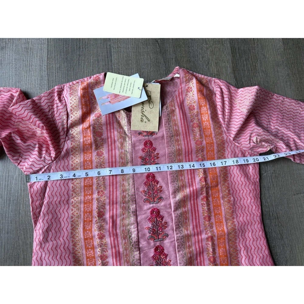 Tanisha Women's Pink Gold Floral Print Regular A-line Kurta Top Only Size Medium - Picture 4 of 11